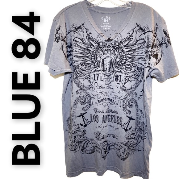 BLUE 84 Los Angeles Graphic V-Neck T-shirt, Size Medium - Picture 1 of 7